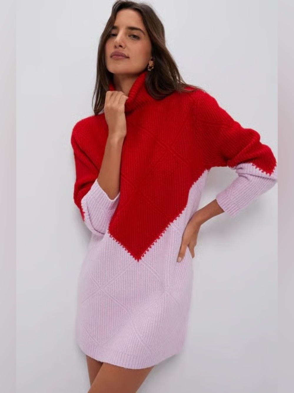 Hyacinth House Diamond Demi Sweater Dress in Red / Pink - S